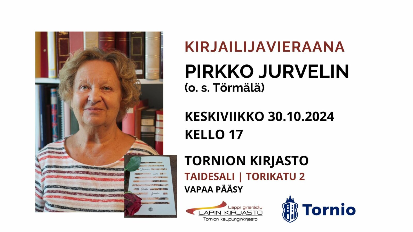 Kirjailijavieraana kirjastossa Pirkko Jurvelin 30.10.2024